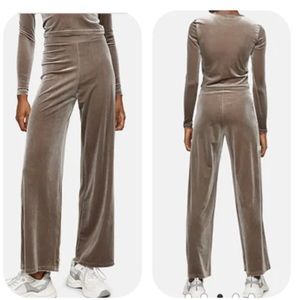 Topshop Women’s Velour Pull On Pants Size US 8-10 Wide Leg Taupe High Waist